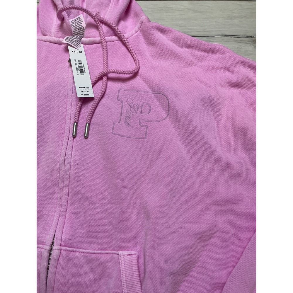 Victoria's Secret Pink Embroidered Logo Zip Up Hoodie Light Purple XS New W/ Tag - Picture 9 of 10